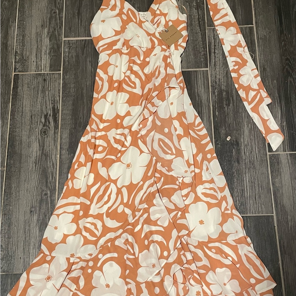Blu Pepper Orange One Shoulder Maxi Sundress